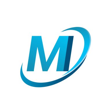 İlk harf MI logotype şirketi adı mavi swoosh tasarım konsepti. iş ve şirket kimliği için vektör logosu.