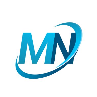 İlk harf MN logotype şirketi adı mavi swoosh tasarım konsepti. iş ve şirket kimliği için vektör logosu.