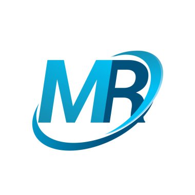 İlk harf MR logotype şirketi adı mavi swoosh tasarım konsepti. iş ve şirket kimliği için vektör logosu.