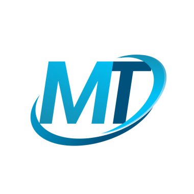 İlk harfi MT logotype şirketinin adı Blue Swoosh tasarım konsepti. iş ve şirket kimliği için vektör logosu.