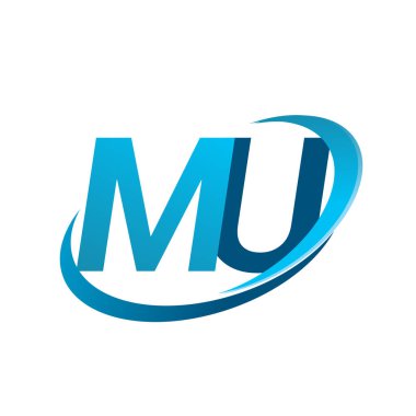 İlk harf MU logotype şirketi adı mavi swoosh tasarım konsepti. iş ve şirket kimliği için vektör logosu.