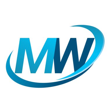 İlk harf MW logotype şirketi adı mavi swoosh tasarım konsepti. iş ve şirket kimliği için vektör logosu.