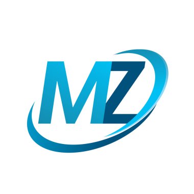 İlk harf MZ logotype şirketi adı mavi swoosh tasarım konsepti. iş ve şirket kimliği için vektör logosu.