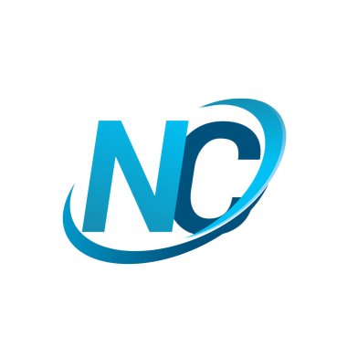İlk harf NC logotype şirketi adı mavi swoosh tasarım konsepti. iş ve şirket kimliği için vektör logosu.