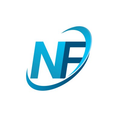 İlk harf NF logotype şirketi adı mavi swoosh tasarım konsepti. iş ve şirket kimliği için vektör logosu.