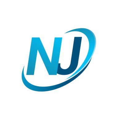 İlk harf NJ logotype şirketi adı mavi swoosh tasarım konsepti. iş ve şirket kimliği için vektör logosu.