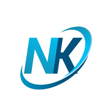 İlk harf NK logotype şirketi adı mavi swoosh tasarım konsepti. iş ve şirket kimliği için vektör logosu.