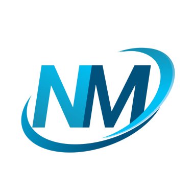 İlk harf NM logotype şirket adı mavi swoosh tasarım konsepti. iş ve şirket kimliği için vektör logosu.