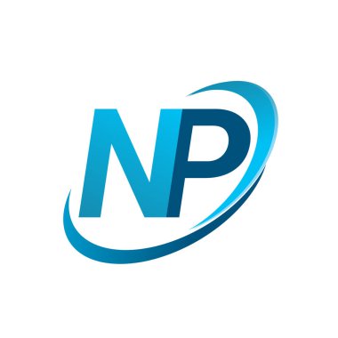 İlk harf NP logotype şirketi adı mavi swoosh tasarım konsepti. iş ve şirket kimliği için vektör logosu.