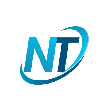 İlk harf NT logotype şirketi adı mavi swoosh tasarım konsepti. iş ve şirket kimliği için vektör logosu.