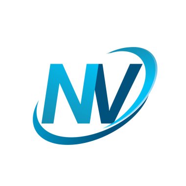 İlk harf NV logotype şirket adı mavi swoosh tasarım konsepti. iş ve şirket kimliği için vektör logosu.