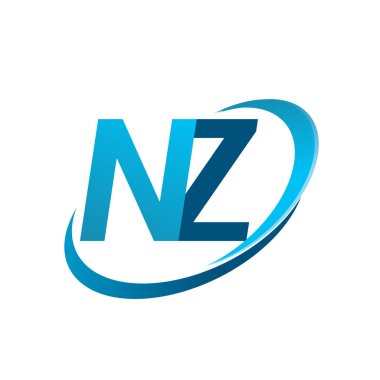 İlk harf NZ logotype şirket adı mavi swoosh tasarım konsepti. iş ve şirket kimliği için vektör logosu.