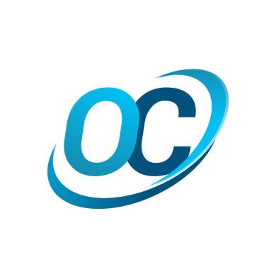 İlk harf OC logotype şirketi adı mavi swoosh tasarım konsepti. iş ve şirket kimliği için vektör logosu.