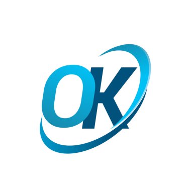 İlk harf OK logotype şirketi adı Blue Swoosh tasarım konsepti. iş ve şirket kimliği için vektör logosu.