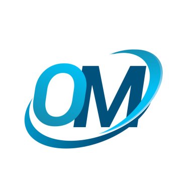 İlk harf OM logotype şirketi adı mavi swoosh tasarım konsepti. iş ve şirket kimliği için vektör logosu.