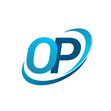 İlk harf OP logotype şirketinin adı Blue Swoosh tasarım konsepti. iş ve şirket kimliği için vektör logosu.