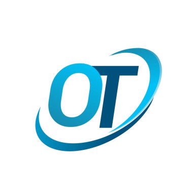İlk harfi OT logotype şirketinin adı Blue Swoosh tasarım konsepti. iş ve şirket kimliği için vektör logosu.