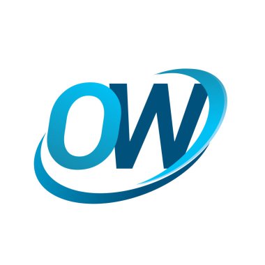 İlk harf OW logotype şirketinin adı Blue Swoosh tasarım konsepti. iş ve şirket kimliği için vektör logosu.