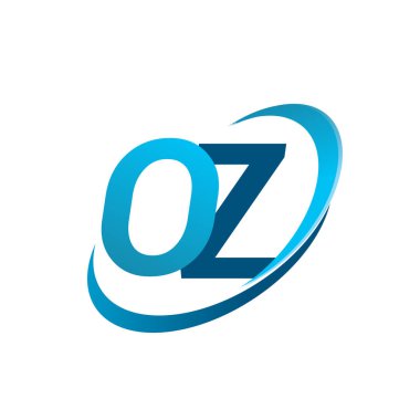 İlk harf OZ logotype şirketi adı mavi swoosh tasarım konsepti. iş ve şirket kimliği için vektör logosu.