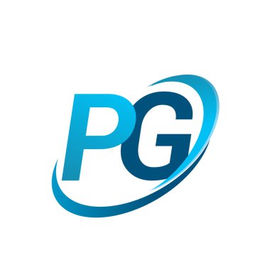 İlk harf PG logotype şirketi adı mavi swoosh tasarım konsepti. iş ve şirket kimliği için vektör logosu.