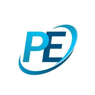 İlk harf PE logotype şirketinin adı Blue Swoosh tasarım konsepti. iş ve şirket kimliği için vektör logosu.