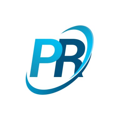 İlk harf PR logotype şirketi adı Blue Swoosh tasarım konsepti. iş ve şirket kimliği için vektör logosu.