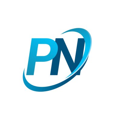 İlk harf PN logotype şirketi adı mavi swoosh tasarım konsepti. iş ve şirket kimliği için vektör logosu.