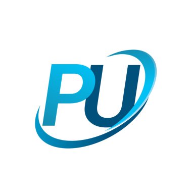 İlk harf PU logotype şirketi adı mavi swoosh tasarım konsepti. iş ve şirket kimliği için vektör logosu.