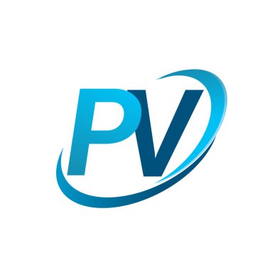 İlk harf PV logotype şirketi adı mavi swoosh tasarım konsepti. iş ve şirket kimliği için vektör logosu.