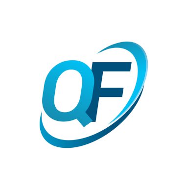 İlk harf QF logotype şirketi adı mavi swoosh tasarım konsepti. iş ve şirket kimliği için vektör logosu.