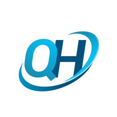İlk harf QH logotype şirketi adı mavi swoosh tasarım konsepti. iş ve şirket kimliği için vektör logosu.