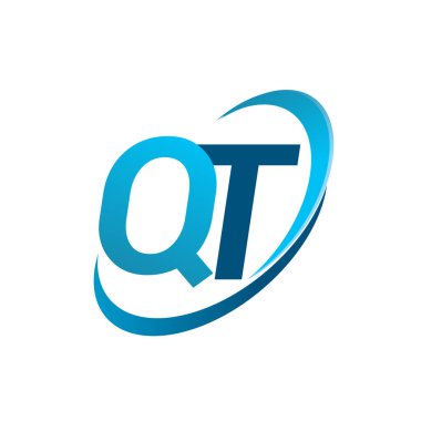 İlk harf QT logotype şirketi adı mavi swoosh tasarım konsepti. iş ve şirket kimliği için vektör logosu.