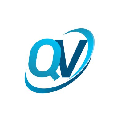 İlk harf QV logotype şirketi adı mavi swoosh tasarım konsepti. iş ve şirket kimliği için vektör logosu.