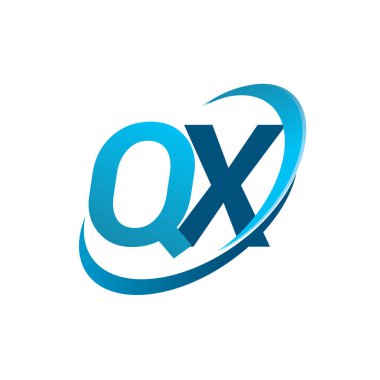 İlk harf QX logotype şirket adı mavi swoosh tasarım konsepti. iş ve şirket kimliği için vektör logosu.