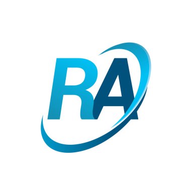 İlk harf RA logotype şirketi adı Blue Swoosh tasarım konsepti. iş ve şirket kimliği için vektör logosu.
