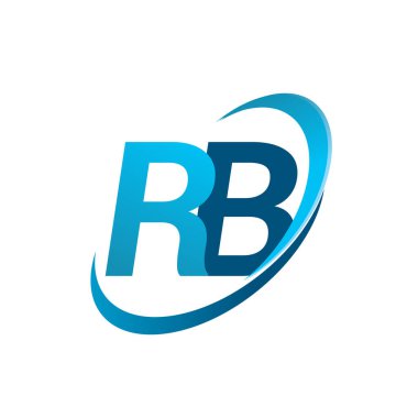İlk harf RB logotype şirket adı mavi swoosh tasarım konsepti. iş ve şirket kimliği için vektör logosu.
