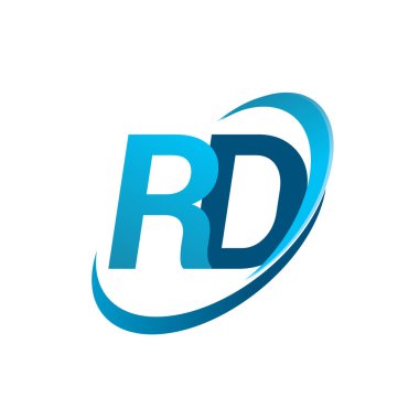 İlk harf Ar-Ge logotip şirket adı mavi swoosh tasarım konsepti. iş ve şirket kimliği için vektör logosu.