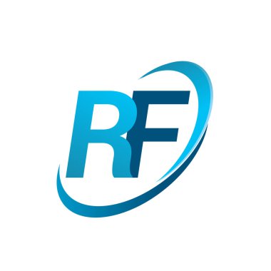 İlk harf RF logotype şirketi adı mavi swoosh tasarım konsepti. iş ve şirket kimliği için vektör logosu.