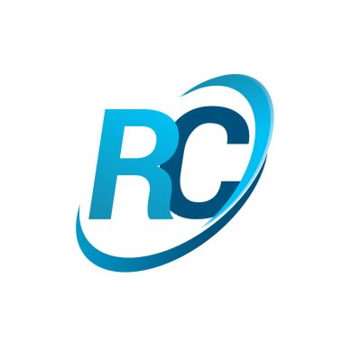 İlk harf RC logotype şirketi adı mavi swoosh tasarım konsepti. iş ve şirket kimliği için vektör logosu.
