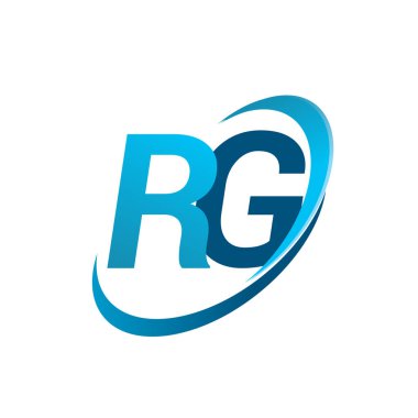İlk harf RG logotype şirketi adı mavi swoosh tasarım konsepti. iş ve şirket kimliği için vektör logosu.