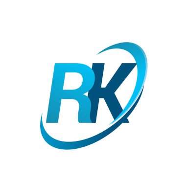 İlk harf RK logotype şirketi adı mavi swoosh tasarım konsepti. iş ve şirket kimliği için vektör logosu.
