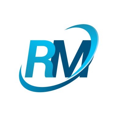 İlk harf RM logotype şirket adı mavi swoosh tasarım konsepti. iş ve şirket kimliği için vektör logosu.