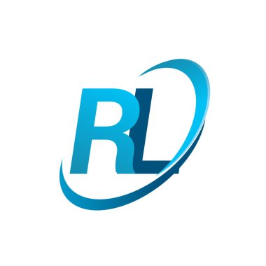 İlk harf RL logotype şirket adı mavi swoosh tasarım konsepti. iş ve şirket kimliği için vektör logosu.