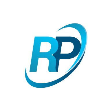 İlk harf RP logotype şirketinin adı Blue Swoosh tasarım konsepti. iş ve şirket kimliği için vektör logosu.
