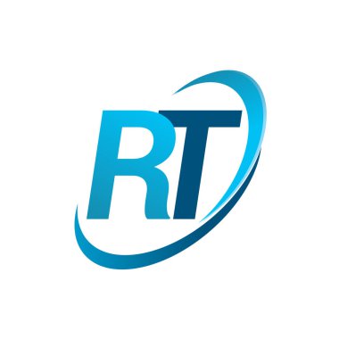 İlk harf RT logotype şirketi adı mavi swoosh tasarım konsepti. iş ve şirket kimliği için vektör logosu.