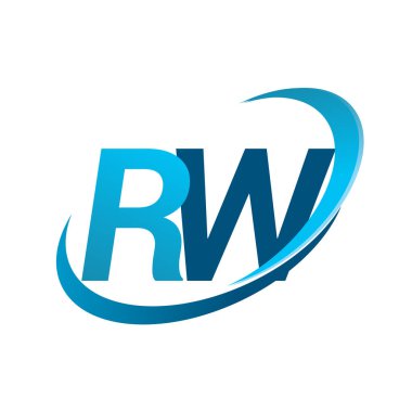 İlk harf RW logotype şirketi adı mavi swoosh tasarım konsepti. iş ve şirket kimliği için vektör logosu.