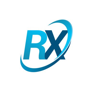 İlk harf RX logotype şirket adı mavi swoosh tasarım konsepti. iş ve şirket kimliği için vektör logosu.
