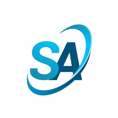İlk harf SA logotype şirketi adı Blue Swoosh tasarım konsepti. iş ve şirket kimliği için vektör logosu.