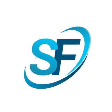İlk harf SF logotype şirket adı mavi swoosh tasarım konsepti. iş ve şirket kimliği için vektör logosu.