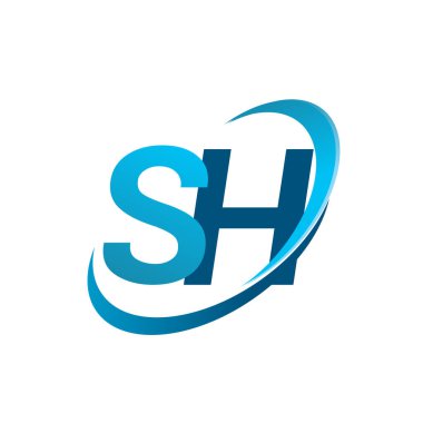 İlk harf SH logotype şirketi adı mavi swoosh tasarım konsepti. iş ve şirket kimliği için vektör logosu.